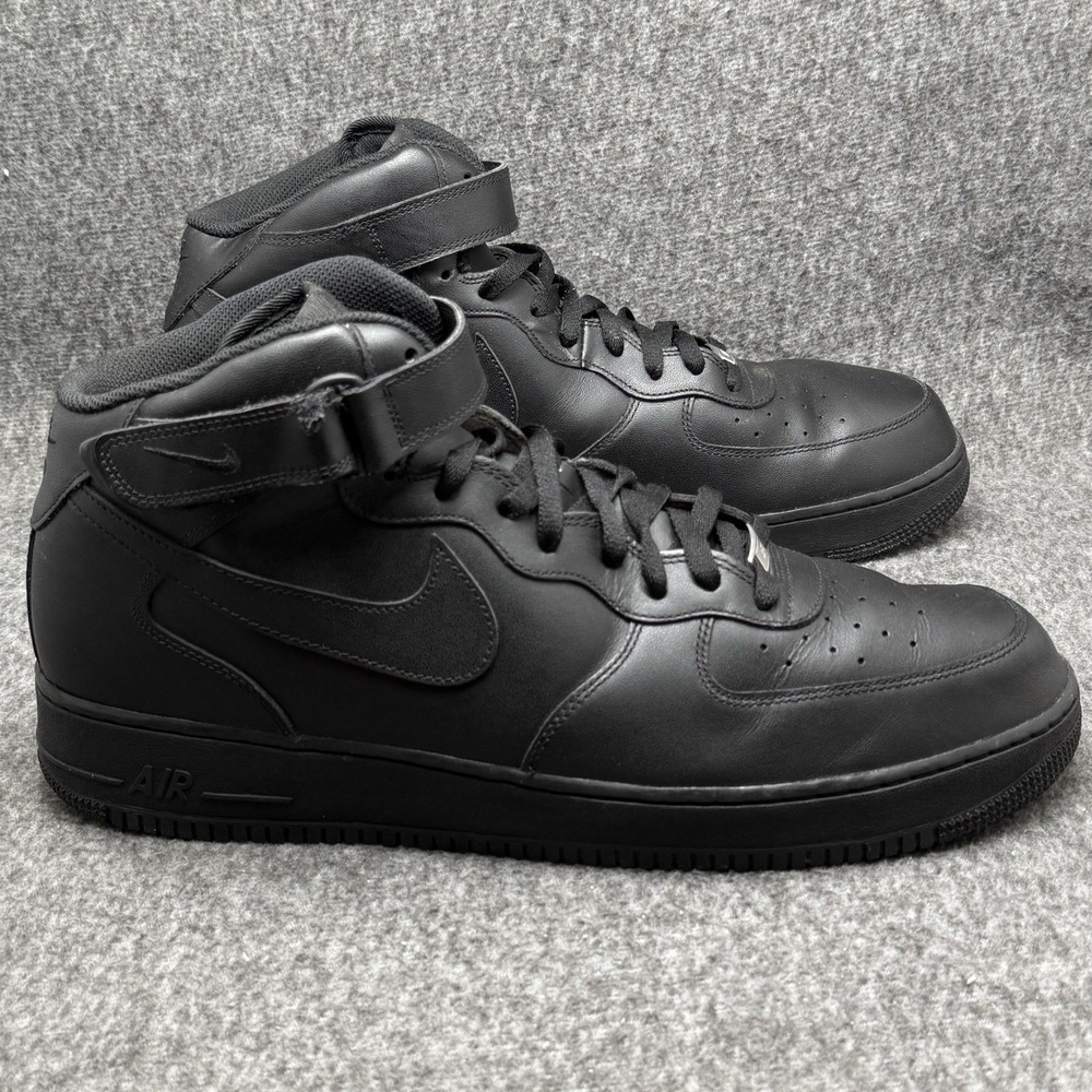 Nike Air Force 1 Mid 07 Triple Black Leather Sneakers CW2289-001 Men's Size 17